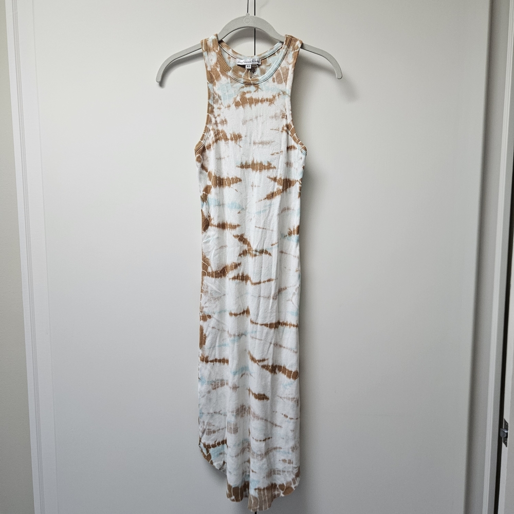 Paia Halter Tank Maxi Dress - White with Brown and Blue Tie Dye Detailing